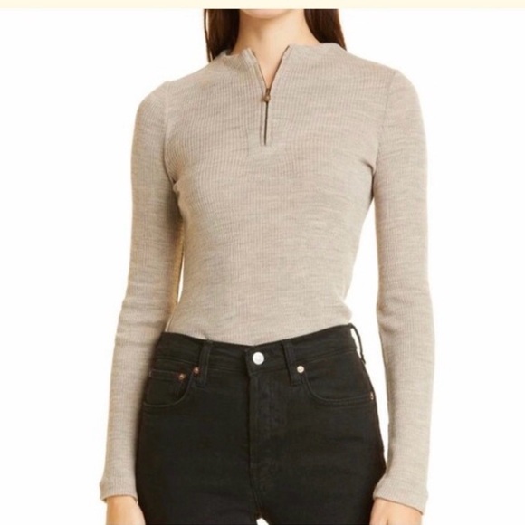 Vince Wool Blend Women’s Tan 1/4 Zip Sweater Top Quiet Luxury Office Career - Picture 2 of 8